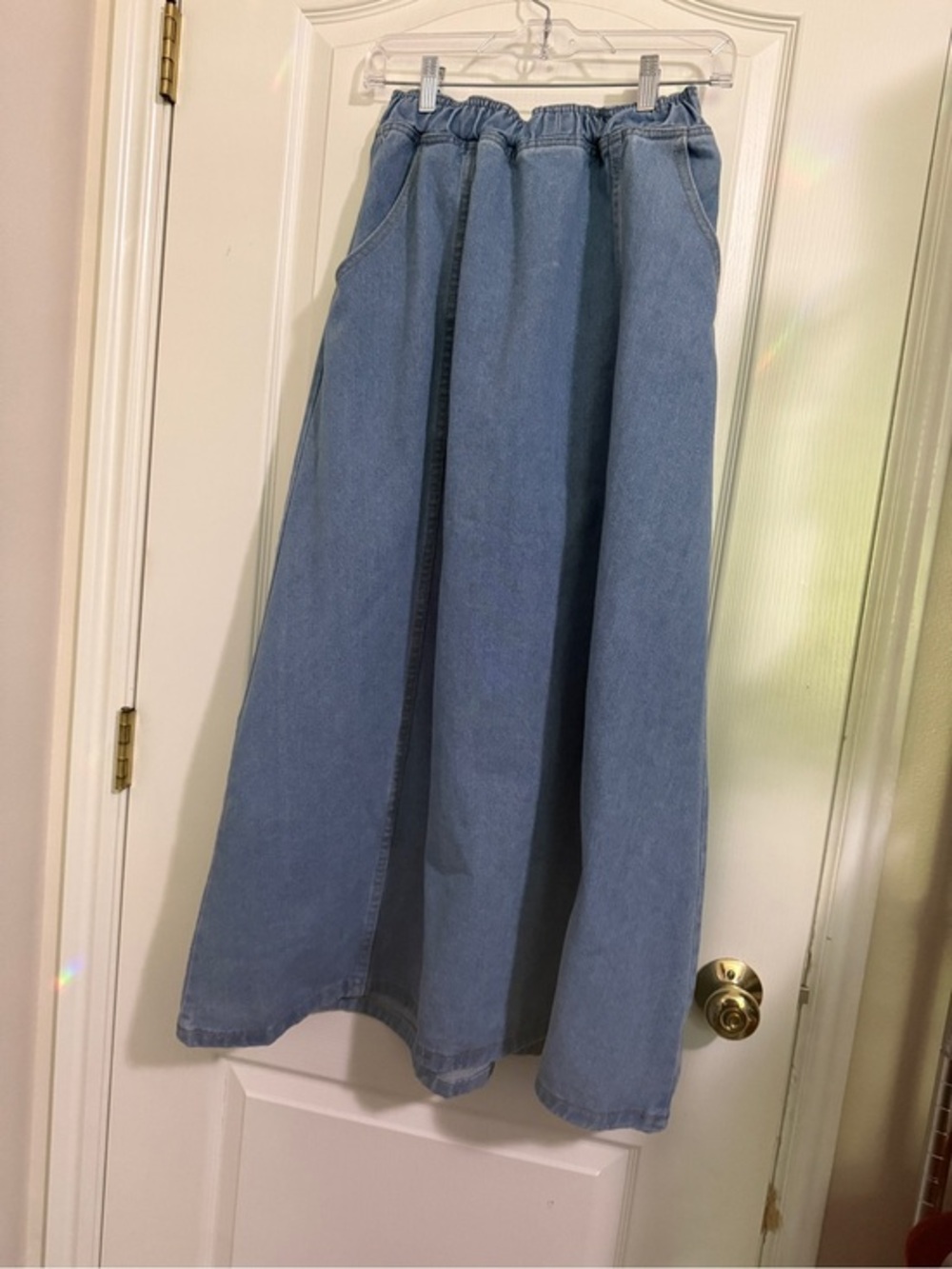 Casual Blue Denim Maxi Skirt - Elastic Waist